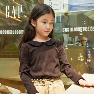【GAP】女童 娃娃領羅紋針織長袖T恤(426770-黑色點點)