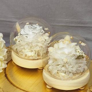 【OSTARA FLORIST 奧斯塔拉花藝】純真玫瑰玻璃盅(永生花、乾燥花、白玫瑰、情人節)
