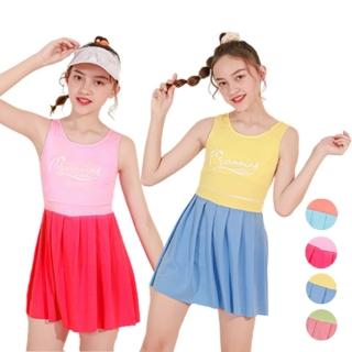 【橘魔法】大童 少女拚色夏日連身泳衣 內有安全褲(女童 泳裝 青少女 游泳課 學生 快乾 速乾)