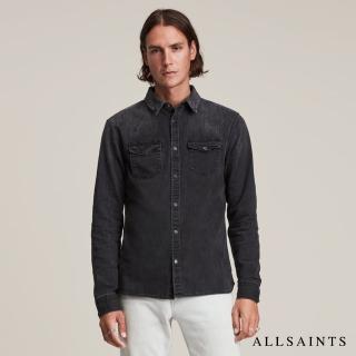 【ALLSAINTS】FLAXTON 率性純棉雙口袋牛仔長袖襯衫-水洗黑(常規版型)