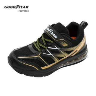 【GOODYEAR 固特異】奔逸玩趣-半氣墊緩震運動鞋/童 透氣 絆帶 反光後套 黑金(GAKR28751)