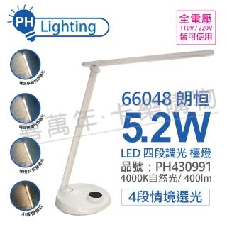 【Philips 飛利浦】LED 朗恒 66048 5.2W 4000K 自然光 全電壓 四段可調光 檯燈 _ PH430991