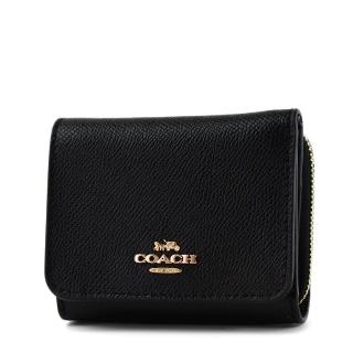 【COACH】素面防刮皮革三折零錢袋短夾-黑色