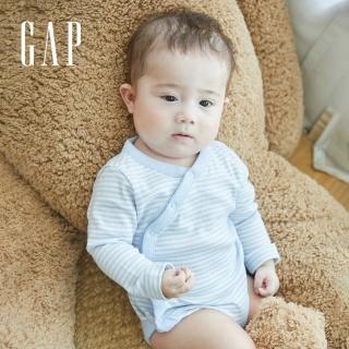【GAP】嬰兒 布萊納系列 純棉印花斜長袖包屁衣(455839-藍色條紋)