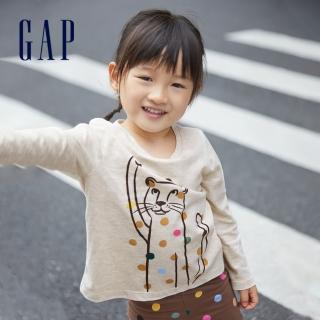 【GAP】女幼童 布萊納系列 純棉印花長袖T恤(430116-燕麥色)