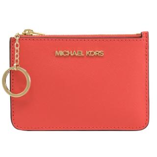 【Michael Kors】經典LOGO信用卡證件鑰匙圈零錢包(珊瑚紅)