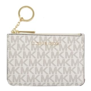 【Michael Kors】滿版MK LOGO信用卡證件鑰匙圈零錢包(白咖)