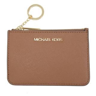 【Michael Kors】經典LOGO信用卡證件鑰匙圈零錢包(咖)