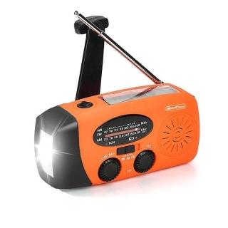 【Bill Case】多功防災預報AM/FM/NOAA收音手搖充電LED照明手電筒 橙色(支持太陽能 手搖 鋰電等環保供電)