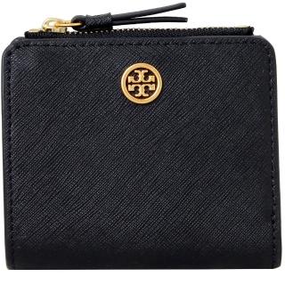 【TORY BURCH】ROBINSON 金屬LOGO小圓標釦式短夾(黑)