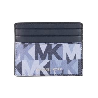 【Michael Kors】Cooper 滿版MK拼接皮革卡片票夾(單寧藍)