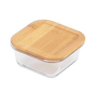【YU Living 信歐傢居】方型玻璃竹蓋小保鮮盒二件組 儲物盒 收納盒 收納罐(0.3L/二件一組/透明色+原木色)