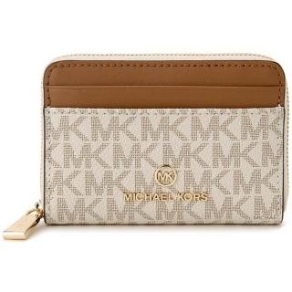 【Michael Kors】專櫃款Jet Set滿版LOGO拉鍊零錢包禮盒(香草棕)