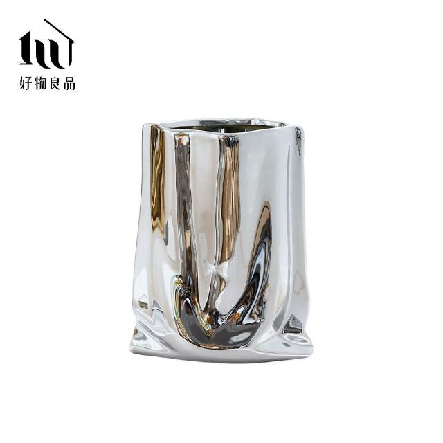【好物良品】居家飾品電鍍雕塑皺摺藝術花瓶(電鍍花瓶 皺摺花瓶 鏡面花瓶 藝術花瓶 造型花瓶)