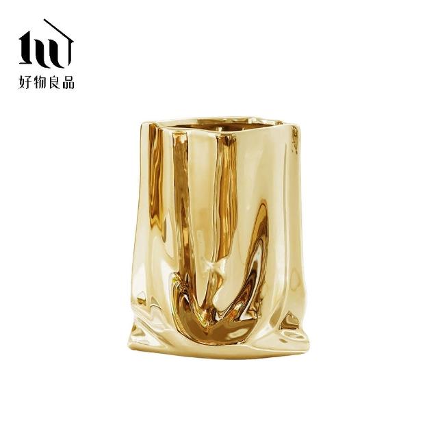 【好物良品】居家飾品電鍍雕塑皺摺藝術花瓶(電鍍花瓶 皺摺花瓶 鏡面花瓶 藝術花瓶 造型花瓶)