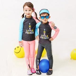 【橘魔法】字母拚色插肩防曬泳衣(長袖泳裝+長褲 二件式 男童 女童 水母衣  泳褲 水母褲 防曬 泳衣)