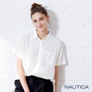 【NAUTICA】女裝立體剪裁後綁帶短袖襯衫(白)