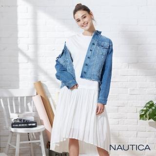 【NAUTICA】女裝前短後長短袖洋裝(白)