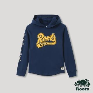 【Roots】Roots大童-運動派對系列 運動元素連帽長袖T恤(藍色)