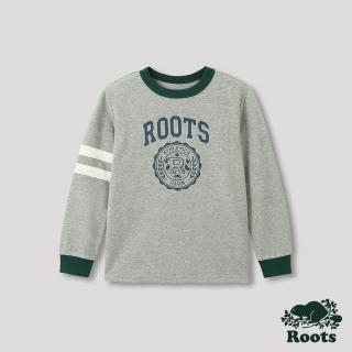 【Roots】Roots大童-運動派對系列 學院風LOGO滾邊長袖T恤(灰色)