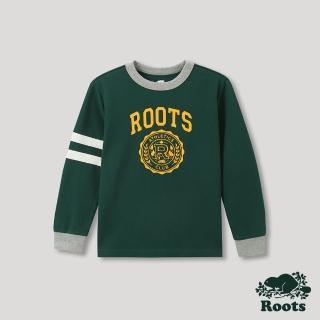 【Roots】Roots大童-運動派對系列 學院風LOGO滾邊長袖T恤(綠色)