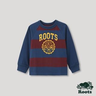 【Roots】Roots小童-運動派對系列 學院風LOGO條紋長袖T恤(藍色)