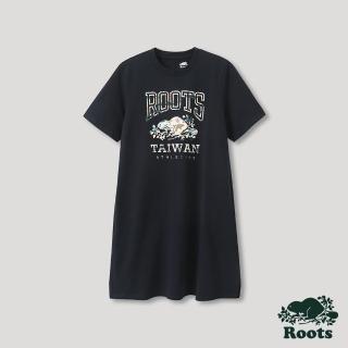 【Roots】Roots女裝-台灣日系列 動物元素海狸LOGO洋裝(藍色)
