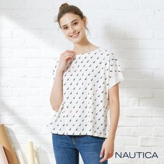 【NAUTICA】女裝滿版帆船短袖T恤(白)