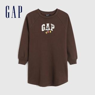 【GAP】女童 Gap x Disney 迪士尼聯名 刷毛洋裝(445268-深棕色)