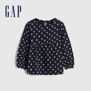 【GAP】女幼童 純棉印花褶皺長袖T恤(430111-藍色點點)