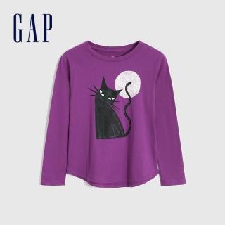 【GAP】女童 純棉互動趣味長袖T恤(429504-紫色)