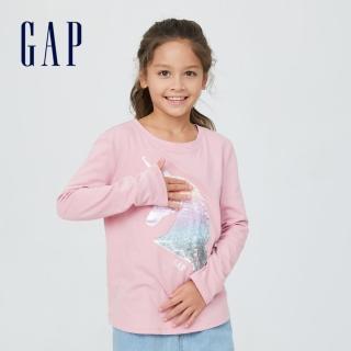 【GAP】女童 純棉互動趣味長袖T恤(429504-粉色)