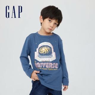 【GAP】男童 純棉趣味印花長袖T恤(427798-藍色)