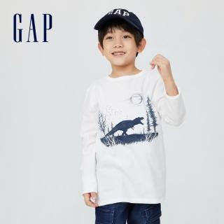 【GAP】男童 純棉趣味印花長袖T恤(427798-白色)