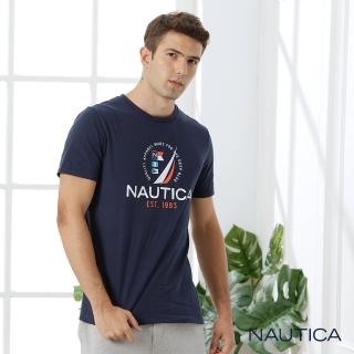 【NAUTICA】男裝旗語LOGO純棉短袖T恤(藍色)