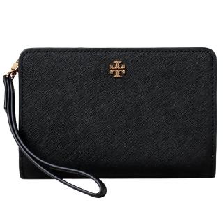 【TORY BURCH】EMERSON 經典立體LOGO防刮皮革拉鍊式中夾(經典黑)