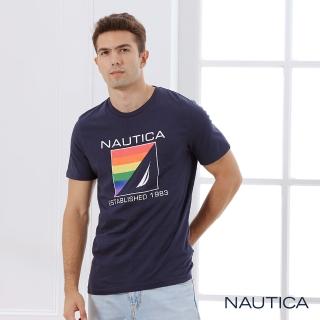 【NAUTICA】男裝Pride系列品牌標純棉短袖T恤(藍色)