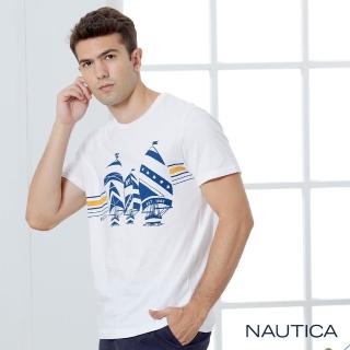 【NAUTICA】男裝帆船圖騰純棉短袖T恤(白色)