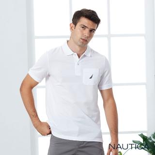 【NAUTICA】男裝刺繡標口袋短袖POLO衫(白)