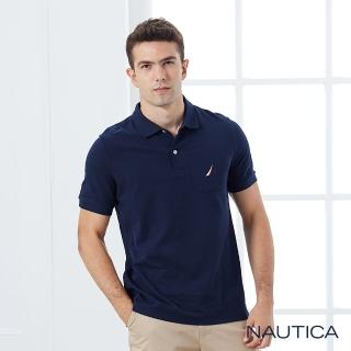 【NAUTICA】男裝刺繡標口袋短袖POLO衫(藍)