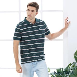 【NAUTICA】男裝細緻條紋相間短袖POLO衫(綠)