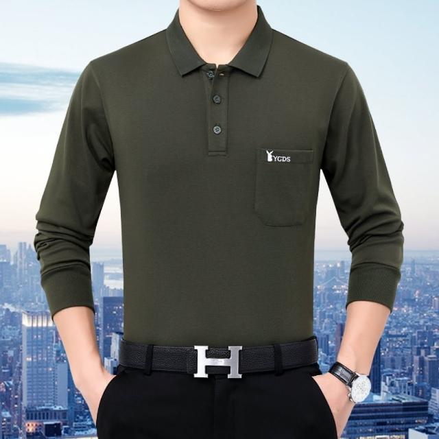 【NEW FORCE】素色口袋舒適休閒POLO衫-4色可選(POLO衫/上衣/男長袖POLO衫/長袖上衣/保暖上衣)