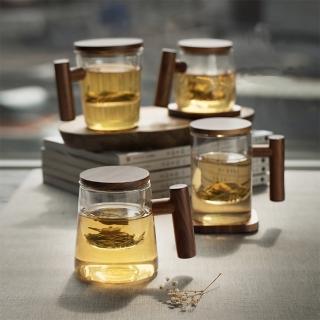 【KOTI 日安生活】質感透明耐熱玻璃茶水分離泡茶杯附實木杯蓋(聖誕禮物交換禮物咖啡杯水杯玻璃杯)