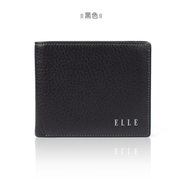 【ELLE HOMME】ELLE 精緻牛皮短夾 皮夾 男夾-側翻3面2窗格(黑色/咖啡色)