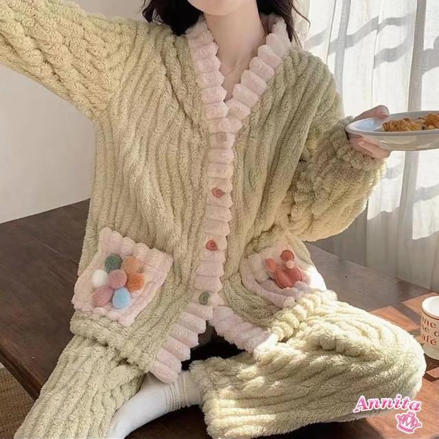 【Annita】交換禮物溫暖物語法蘭絨保暖睡袍居家服福袋(情侶款睡袍/1212交換禮物/保暖居家服/長袖/中大尺碼)