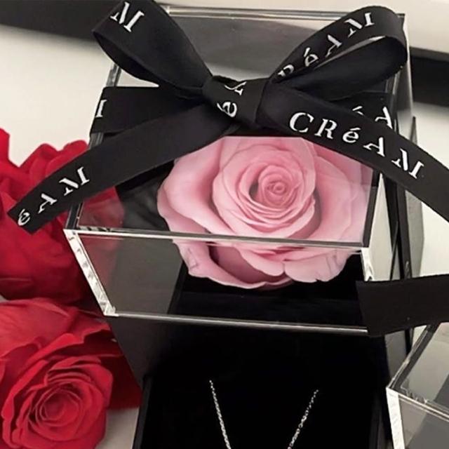【CReAM】Doreen永生花純銀施華洛世奇水晶鋯石女項鍊玫瑰花禮盒(生日 禮物 送禮 禮盒)