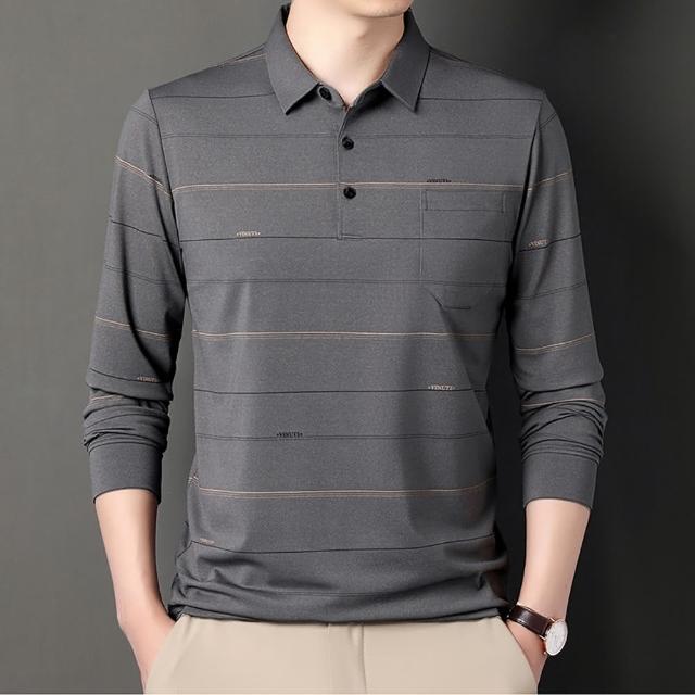 【Billgo】*現貨*透氣薄款字母口袋線條POLO衫 L-4XL 2款8色 涼秋長袖男上衣(時尚、質感、秋季)