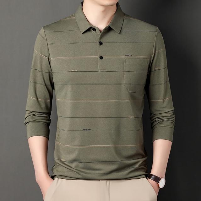 【Billgo】*現貨*透氣薄款字母口袋線條POLO衫 L-4XL 2款8色 涼秋長袖男上衣(時尚、質感、秋季)