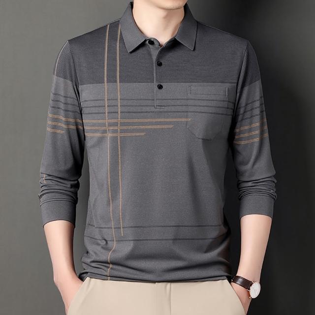 【Billgo】*現貨*透氣薄款字母口袋線條POLO衫 L-4XL 2款8色 涼秋長袖男上衣(時尚、質感、秋季)