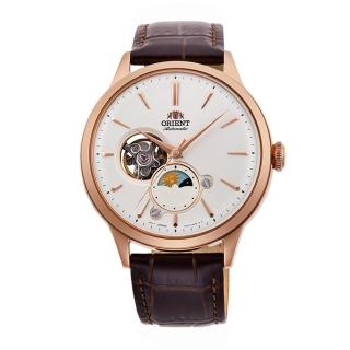 【ORIENT 東方錶】ORIENT 東方錶 SUN&MOON系列 半露空日月相機械腕錶 皮帶款 白色 41.5mm(RA-AS0102S)
